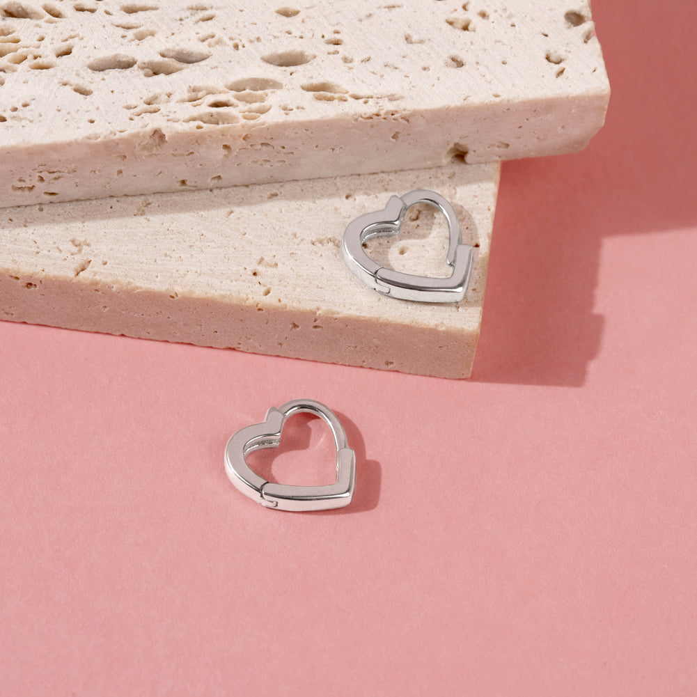 Argollas forma de corazón de plata 925 para niñas y adolescentes