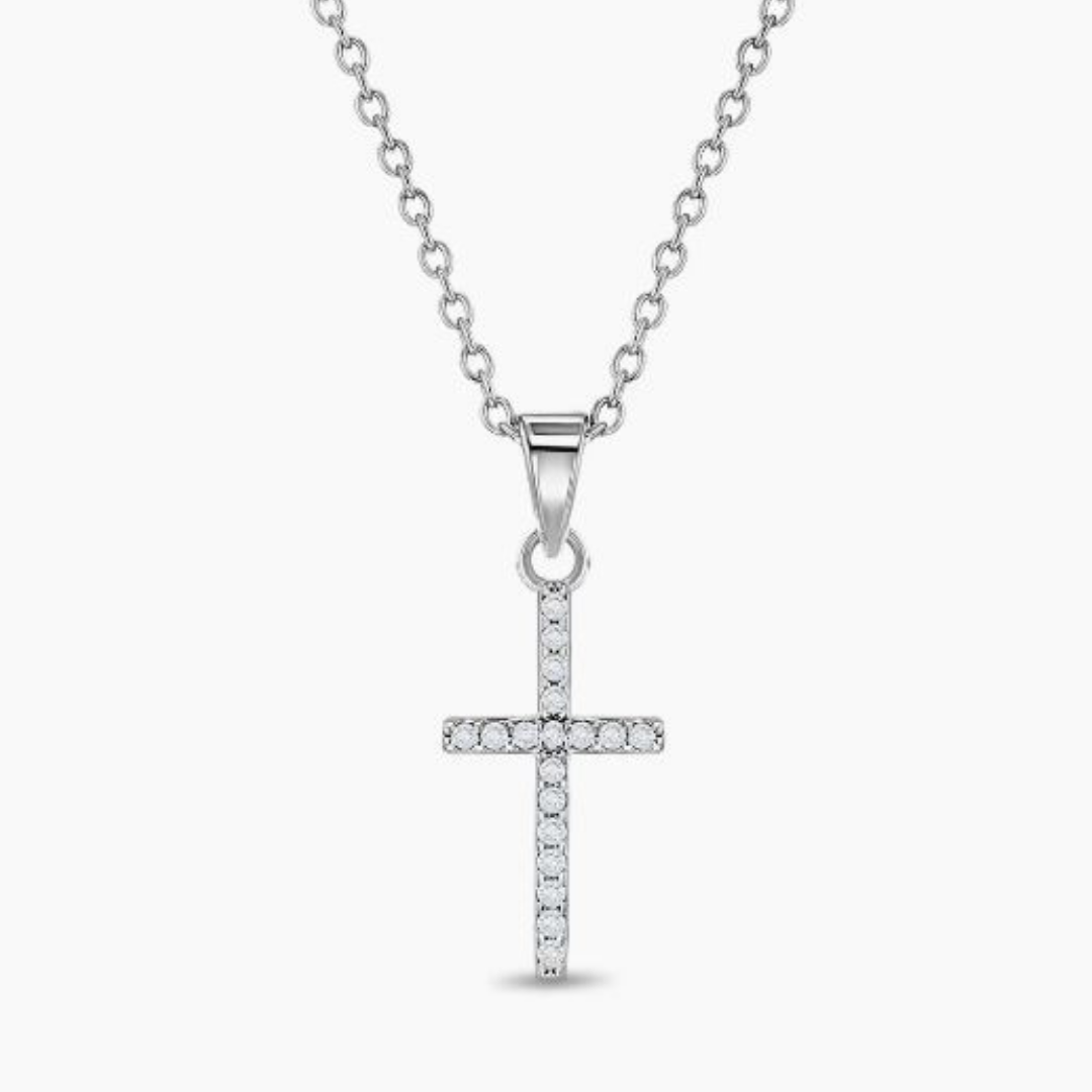 Collar con colgante de cruz de plata 925 con circones para niñas y adolescentes