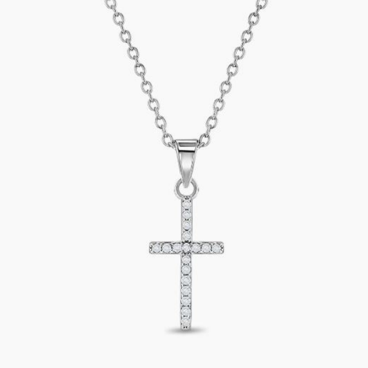 Collar con colgante de cruz de plata 925 con circones para niñas y adolescentes