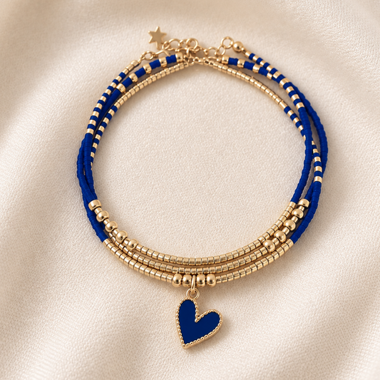 Pulsera Miyuki Azul con Dije de Corazón – el azul color de la calma