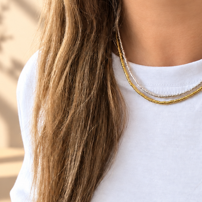 Collar de Mostacillas Plata y Bañado en Oro – brillo delicado para combinar todos los días