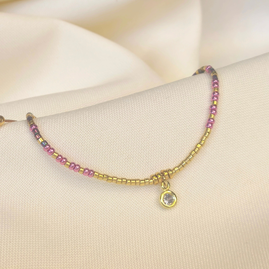 Pulsera Miyuki Ajustable Rosas con Punto de Luz