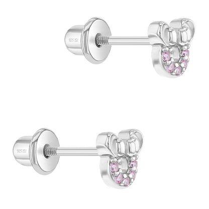 Aros Minnie plata 925 con circones rosados para bebes y niñas
