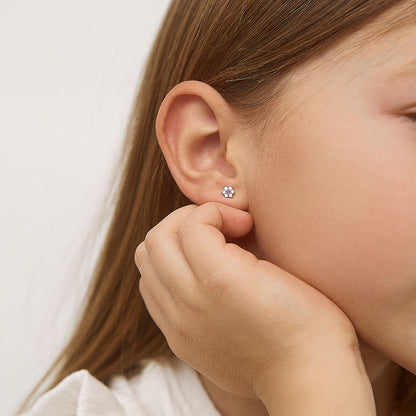 Aros de plata 925 en forma de flor con circones rosados y transparentes diamantados
