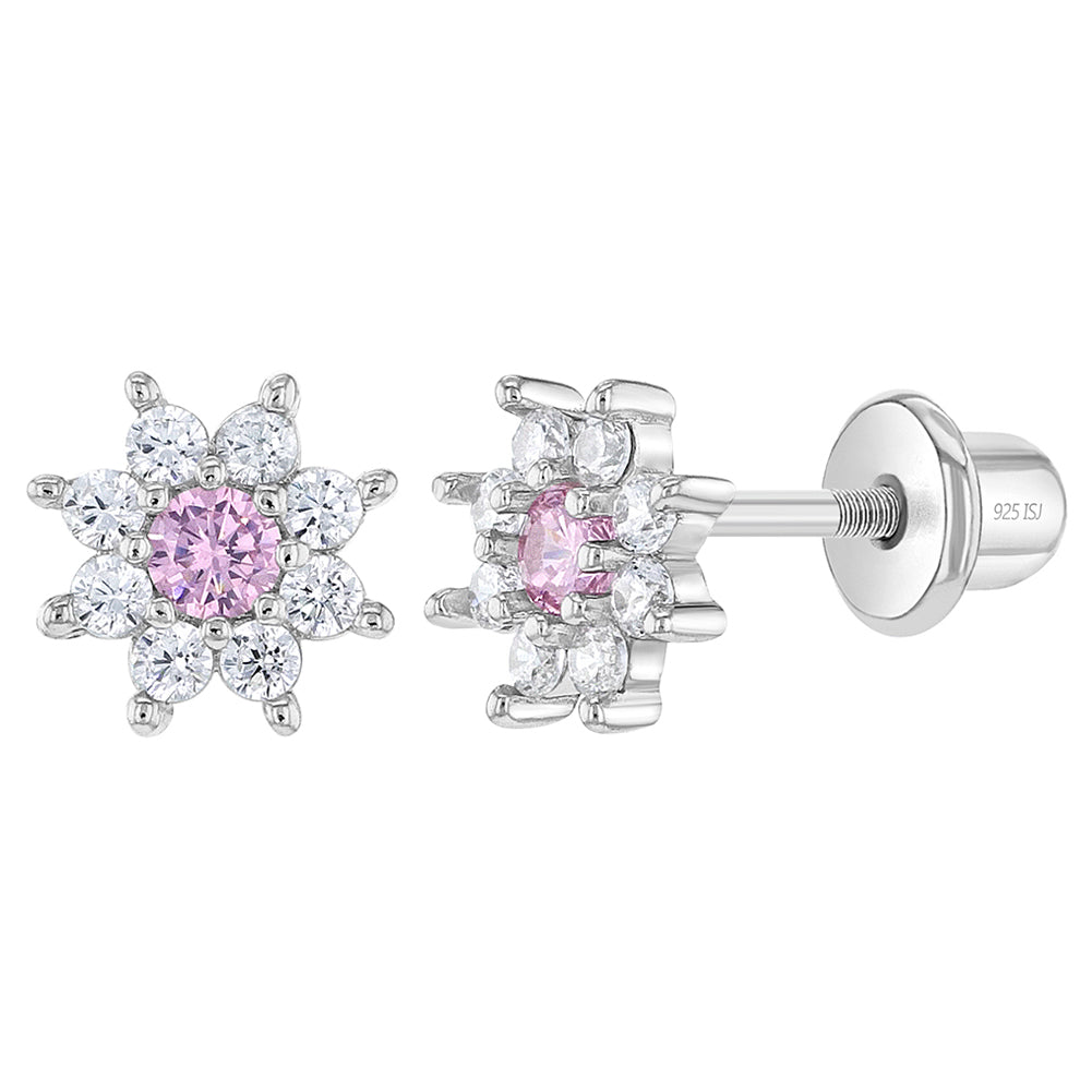 Aros de flor con circones rosados y transparentes para bebes