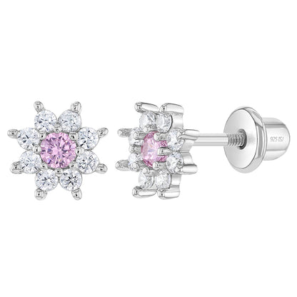 Aros de flor con circones rosados y transparentes para bebes