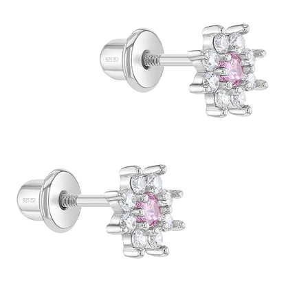 Aros de flor con circones rosados y transparentes para bebes