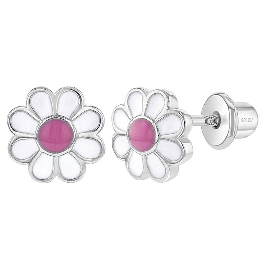 Aros de flor margarita esmaltada para bebes y niñas