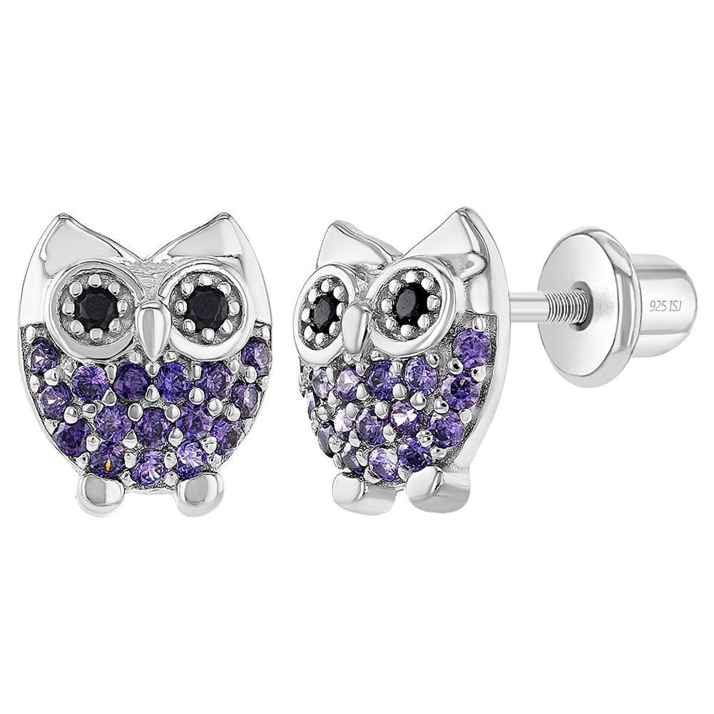 Aros de buho de plata 925 con circones para niñas