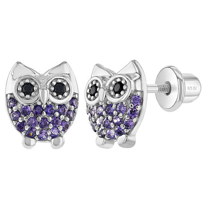 Aros de buho de plata 925 con circones para niñas