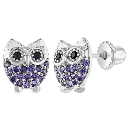 Aros de buho de plata 925 con circones para niñas