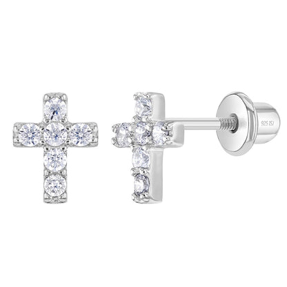 Aros de cruz con circones de plata 925 para bebes y niñas