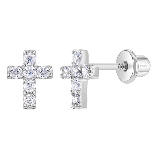 Aros de cruz con circones de plata 925 para bebes y niñas