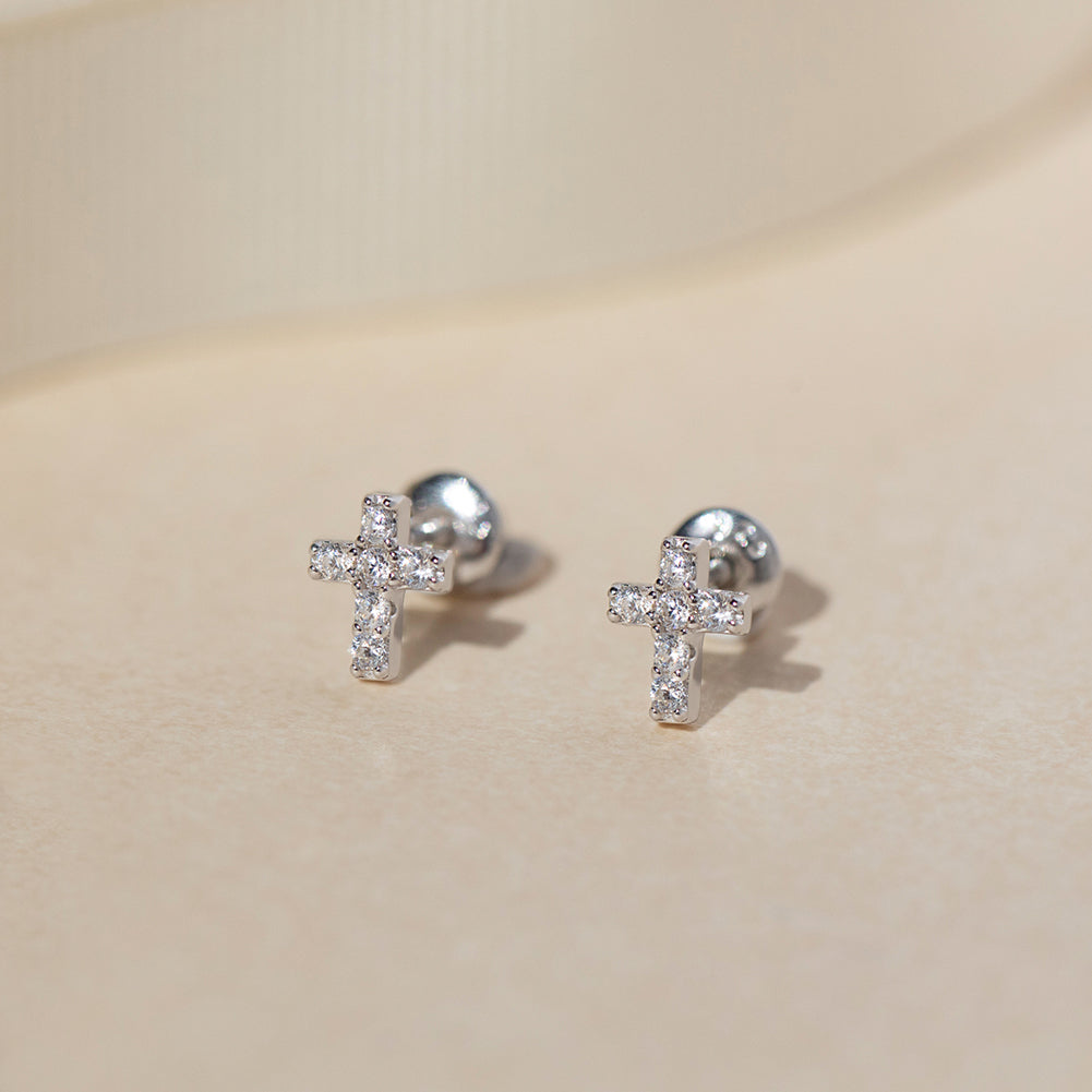 Aros de cruz con circones de plata 925 para bebes y niñas