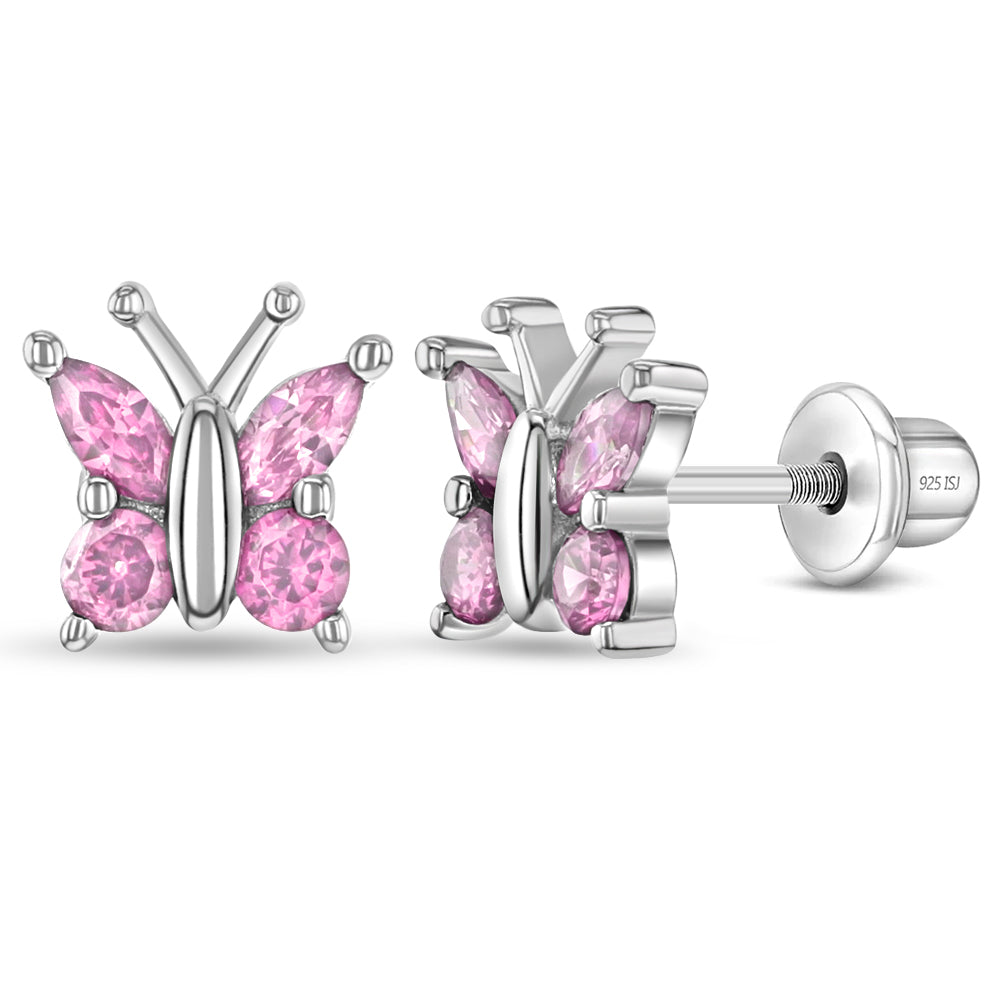 Aros Mariposa de Plata 925 Certificada con Circones Rosados | Un símbolo de transformación y libertad | In Season Jewelry