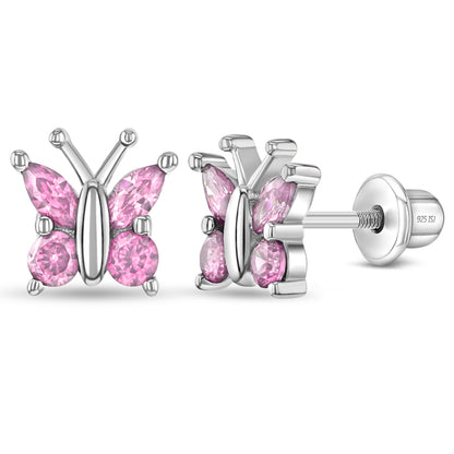 Aros Mariposa de Plata 925 Certificada con Circones Rosados | Un símbolo de transformación y libertad | In Season Jewelry