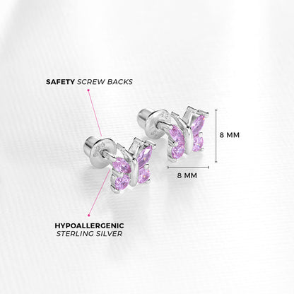 Aros Mariposa de Plata 925 Certificada con Circones Rosados | Un símbolo de transformación y libertad | In Season Jewelry