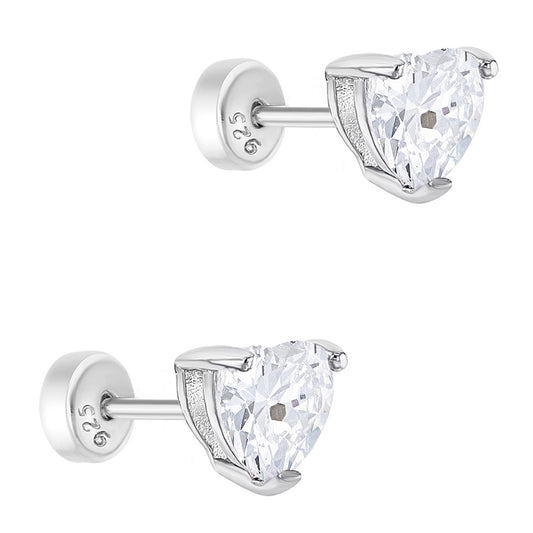 Aros de corazón en plata 925 con circonita cúbica – Joya fina certificada para niñas