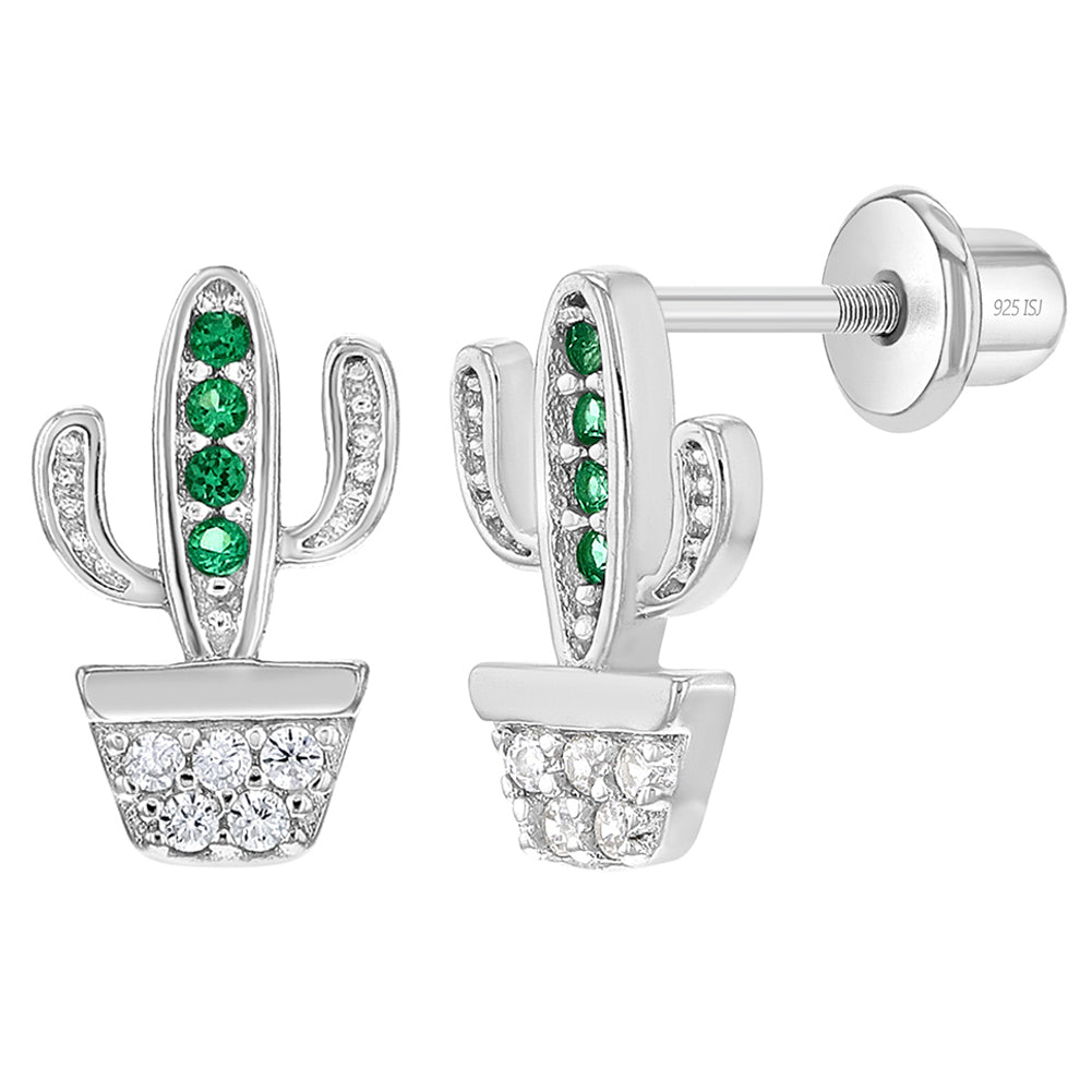 Aros de cactus de plata 925 con circones para niñas