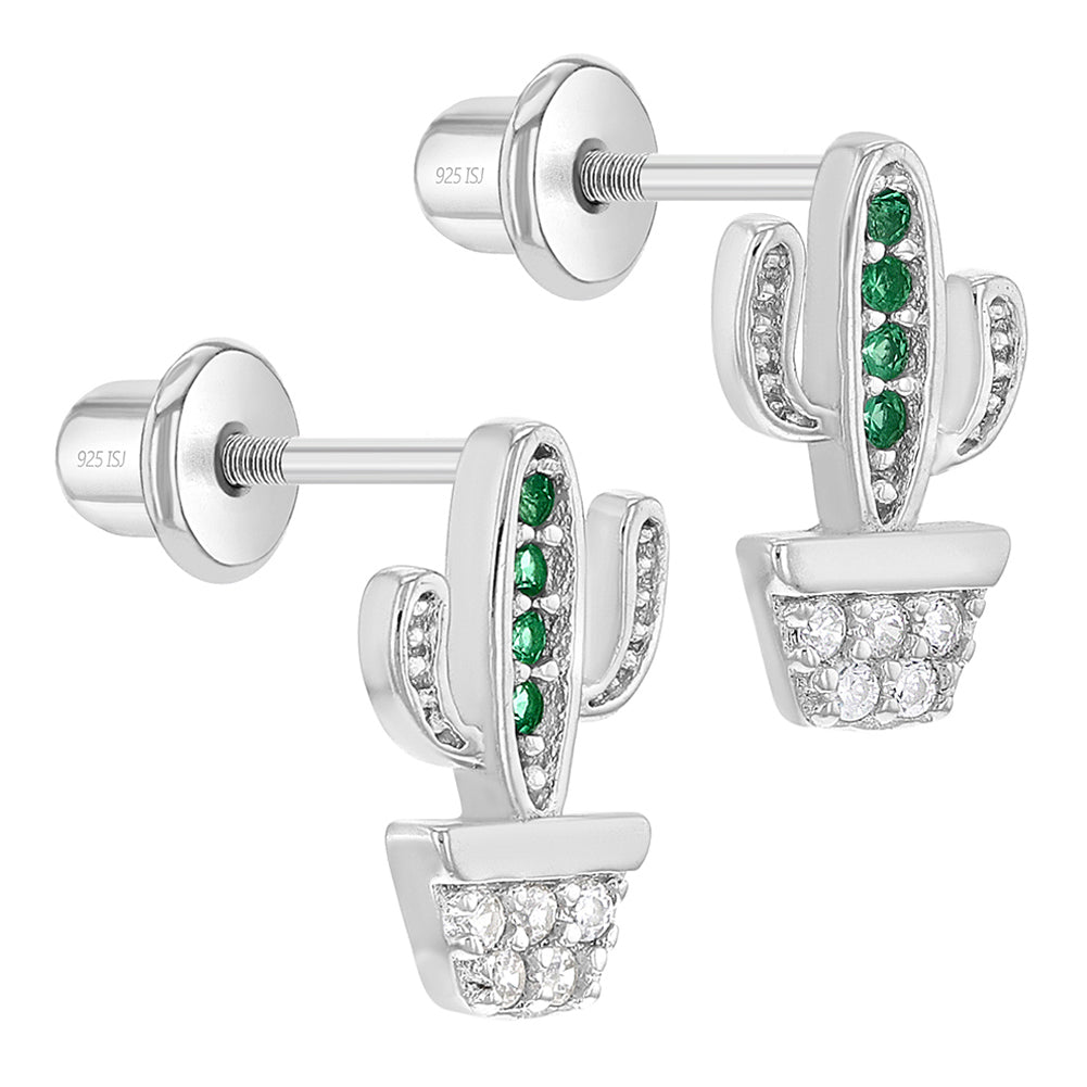 Aros de cactus de plata 925 con circones para niñas