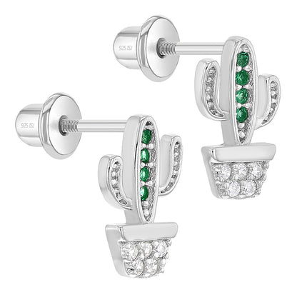 Aros de cactus de plata 925 con circones para niñas