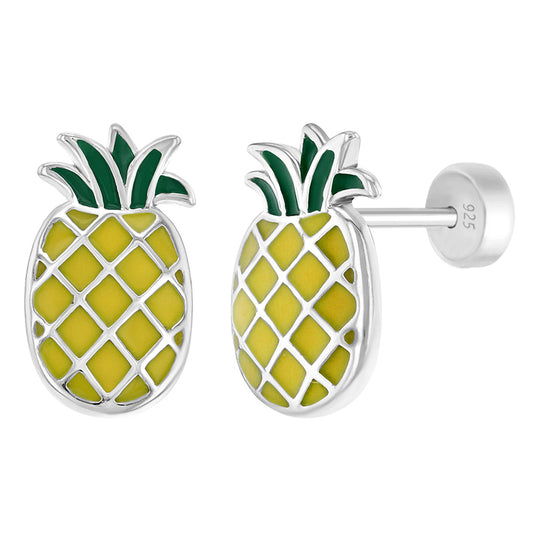 Aros de piña esmaltados de plata 925 para niñas