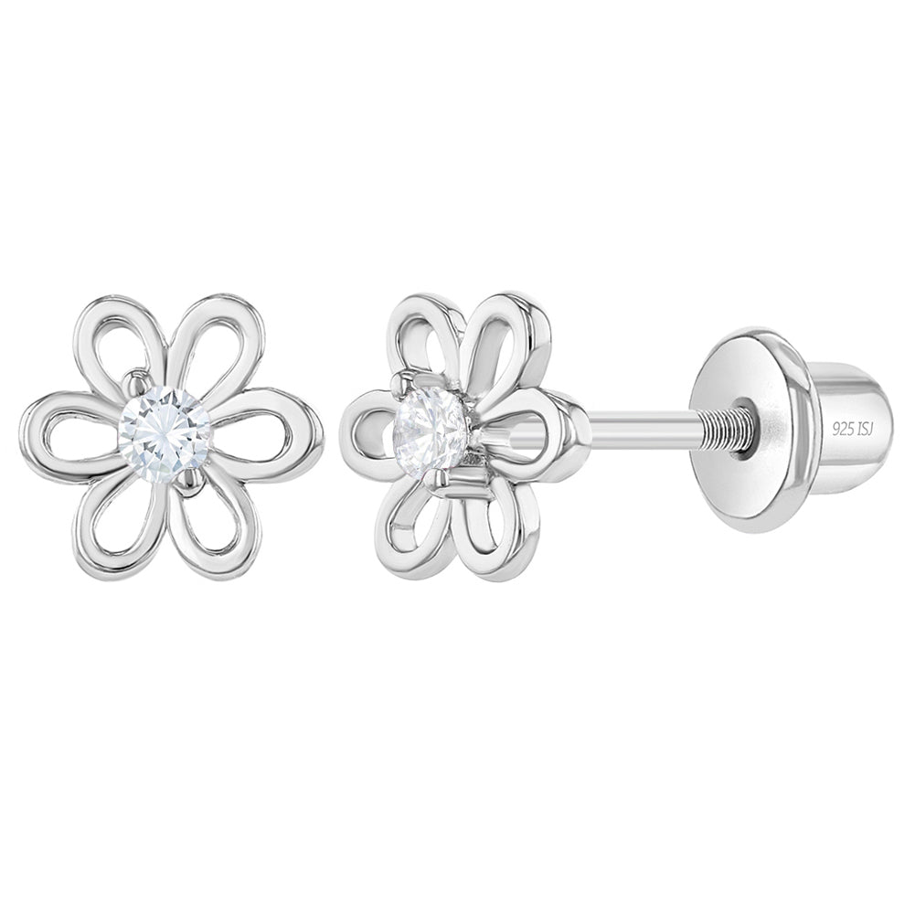 Aros Flor Plata 925 para Bebé y Niña | Hipoalergénicos con Circón | Bendito Amor