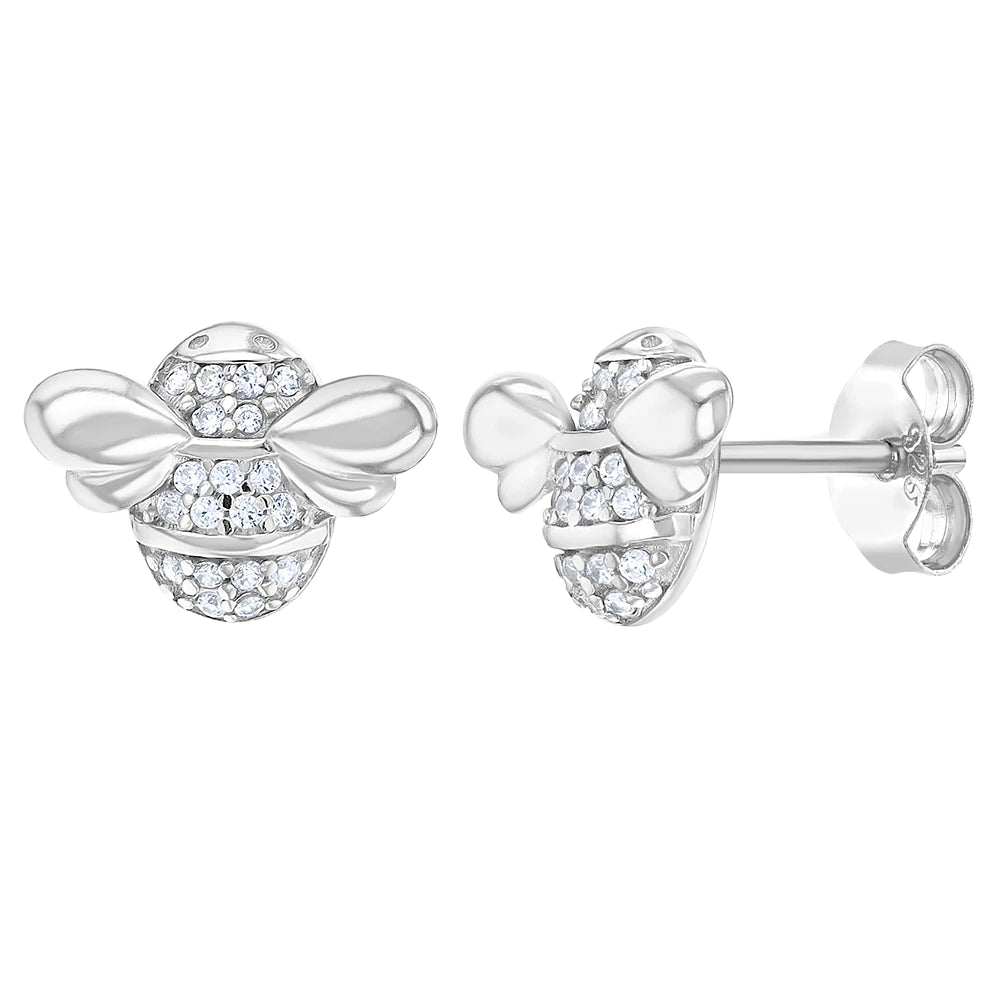 Aros de abeja de plata 925 con circonias para niñas