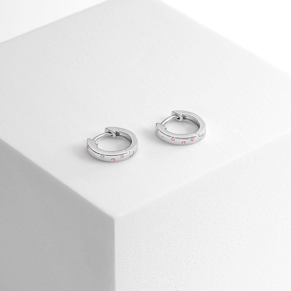 Argollas de plata 925 con puntos rosados de circones para niñas y adolescentes