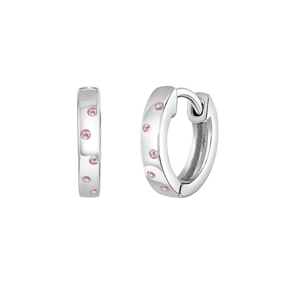 Argollas de plata 925 con puntos rosados de circones para niñas y adolescentes
