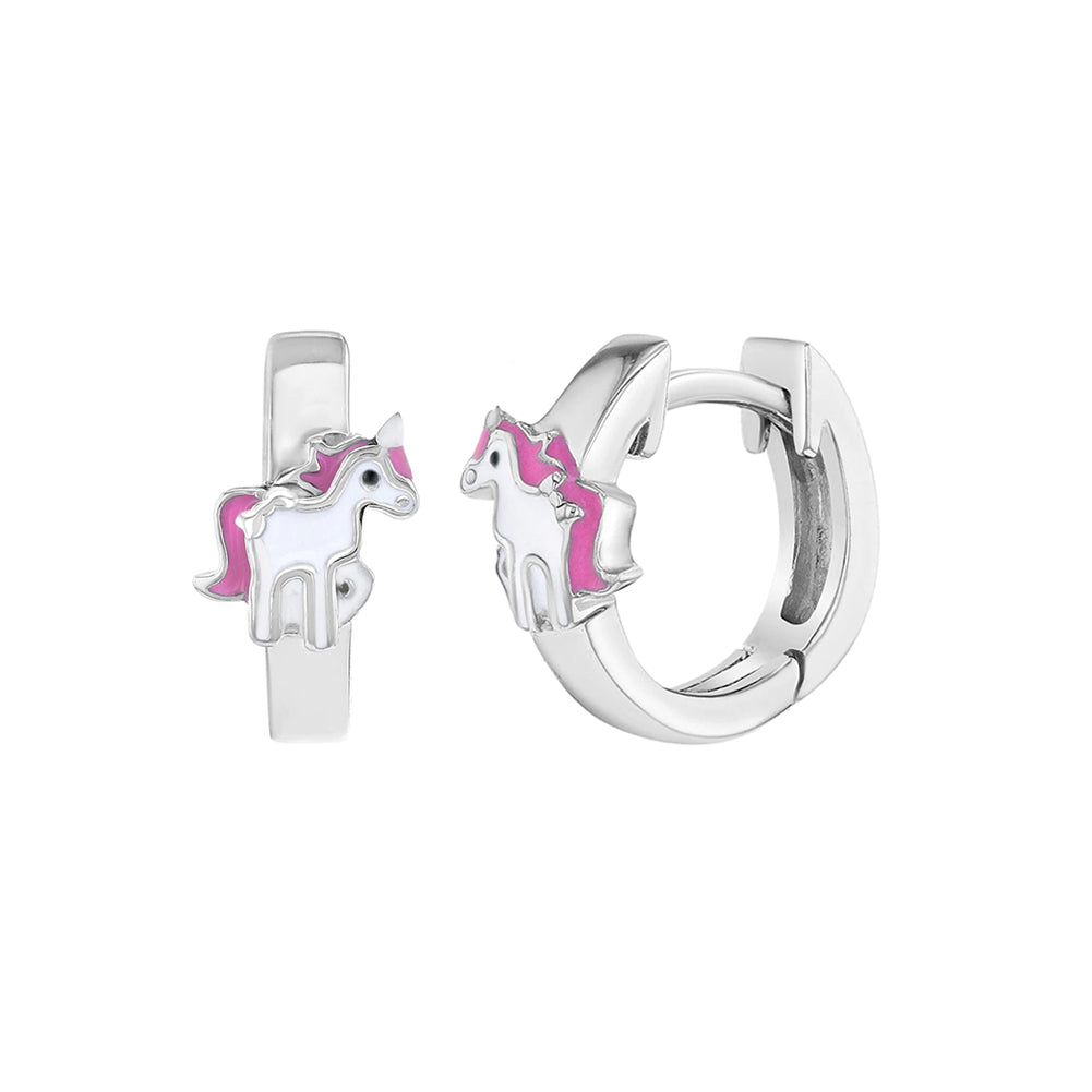 Argollas de unicornio de plata 925 esmaltado blanco y rosa para niñas