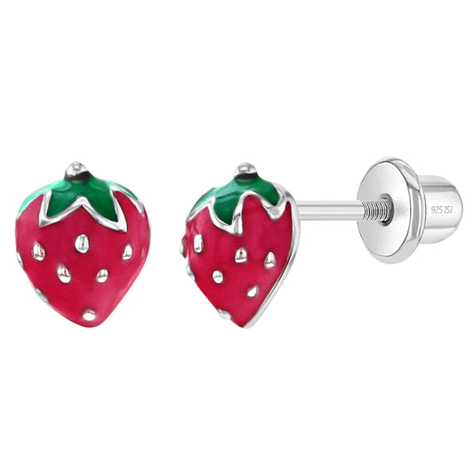 Aros de frutilla esmaltada para bebes y niñas