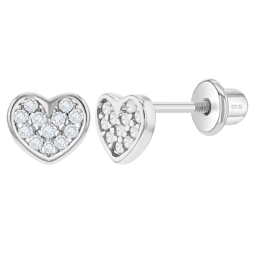 Aros corazón plata 925 con circonias transparentes para bebes y niñas