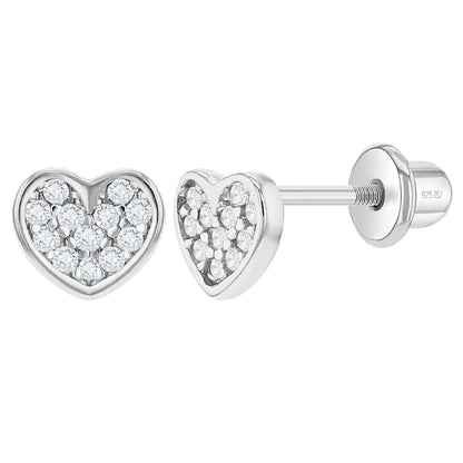Aros corazón plata 925 con circonias transparentes para bebes y niñas
