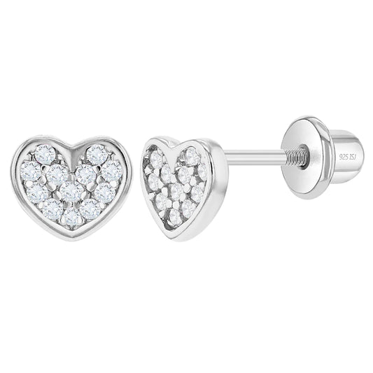 Aros corazón plata 925 con circonias transparentes para bebes y niñas