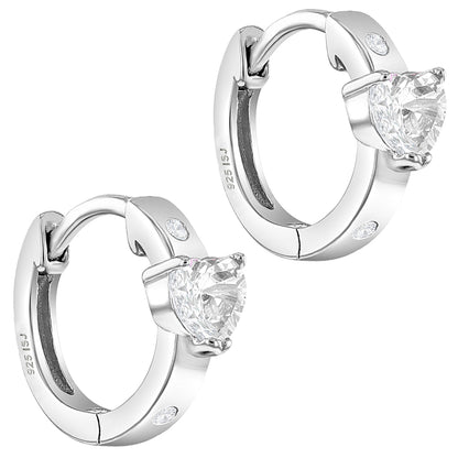 Argollas de plata 925 con corazón de circones para niñas