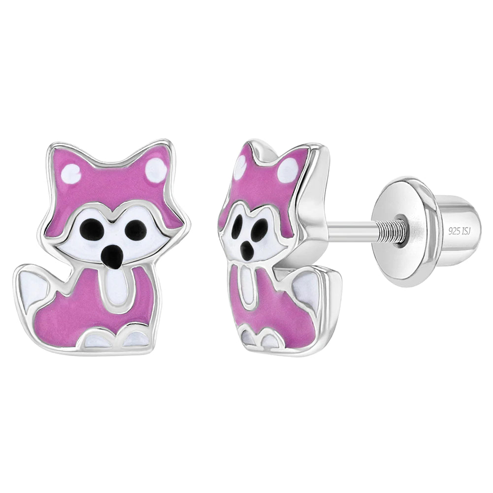 Aros de zorro esmaltado en plata 925 para niñas