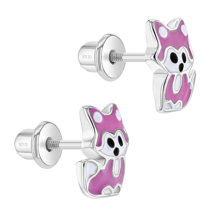 Aros de zorro esmaltado en plata 925 para niñas