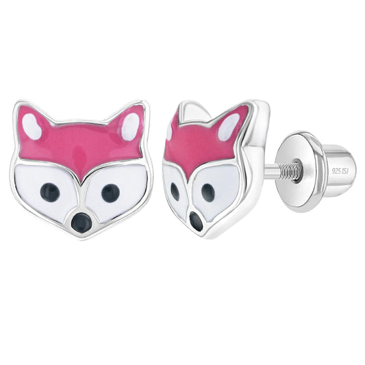 Aros de zorrito esmaltado de plata 925 para niñas