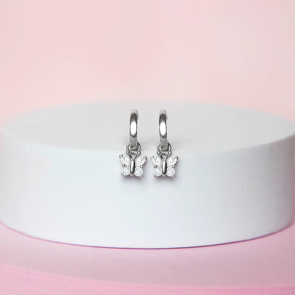 Argollas mariposas colgante de plata 925 con circones para niñas y adolescentes