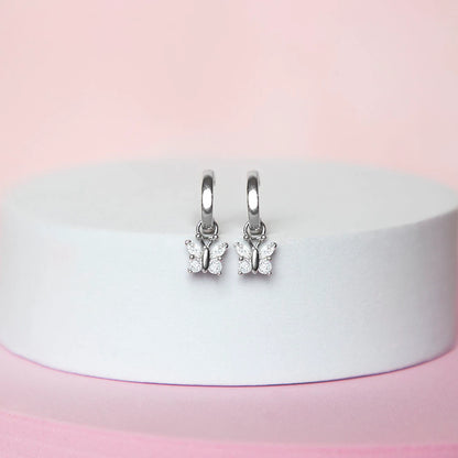 Argollas mariposas colgante de plata 925 con circones para niñas y adolescentes