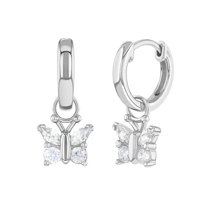Argollas mariposas colgante de plata 925 con circones para niñas y adolescentes