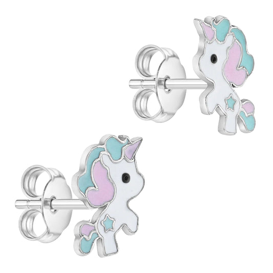 Aros de unicornio esmaltado en tonos pastel de plata 925 para niñas