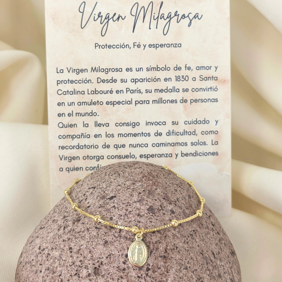 Pulsera Veneciana bañada en oro protección virgen de los rayos 17 cm
