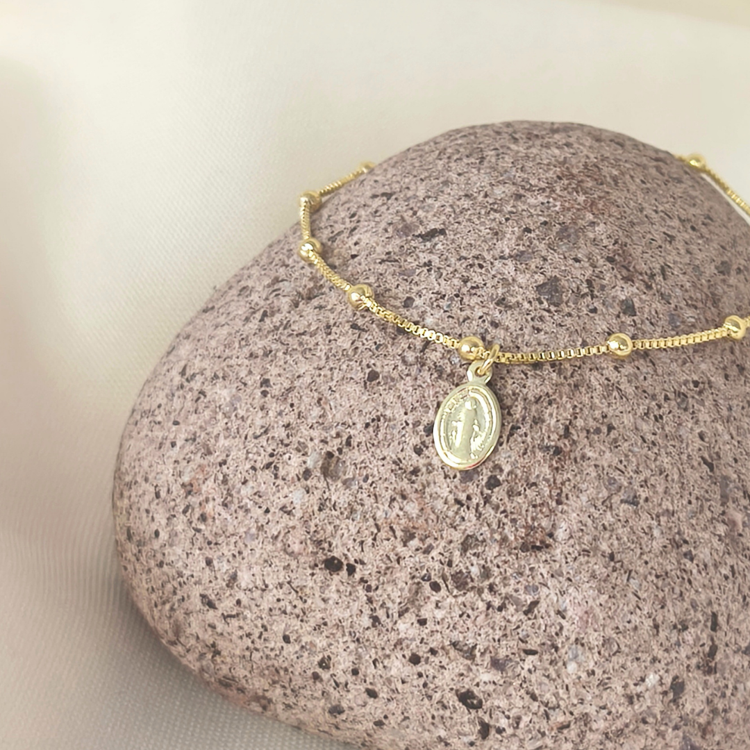 Pulsera Veneciana bañada en oro protección virgen de los rayos 17 cm