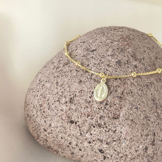 Pulsera Veneciana bañada en oro protección virgen de los rayos 17 cm