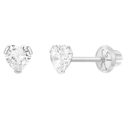 Aros de oro blanco de 14K circón con forma de corazón para bebes y niñas