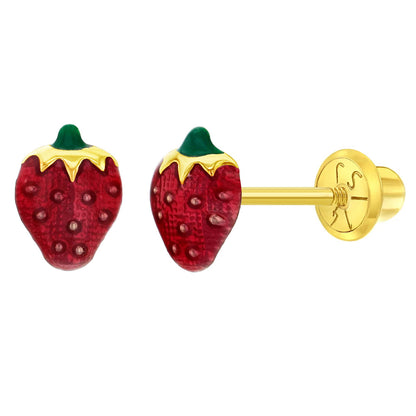 Aros frutillas de oro 14k para bebes y niñas