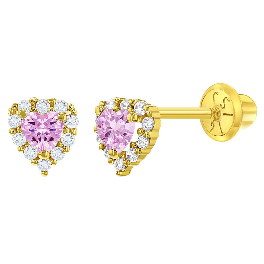 Aros de corazón en oro amarillo de 14K con circones para bebes