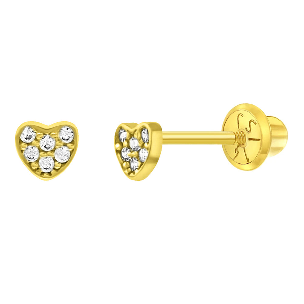Aros de corazón de 3mm de oro de 14K con circones para bebes y niñas